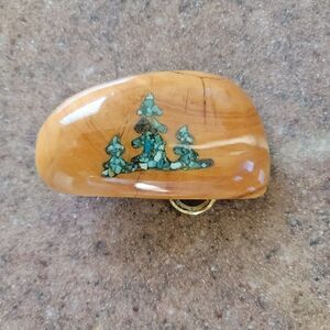 Belt buckle vintage small mens pine tree artisan handmade wooden glossy forest l